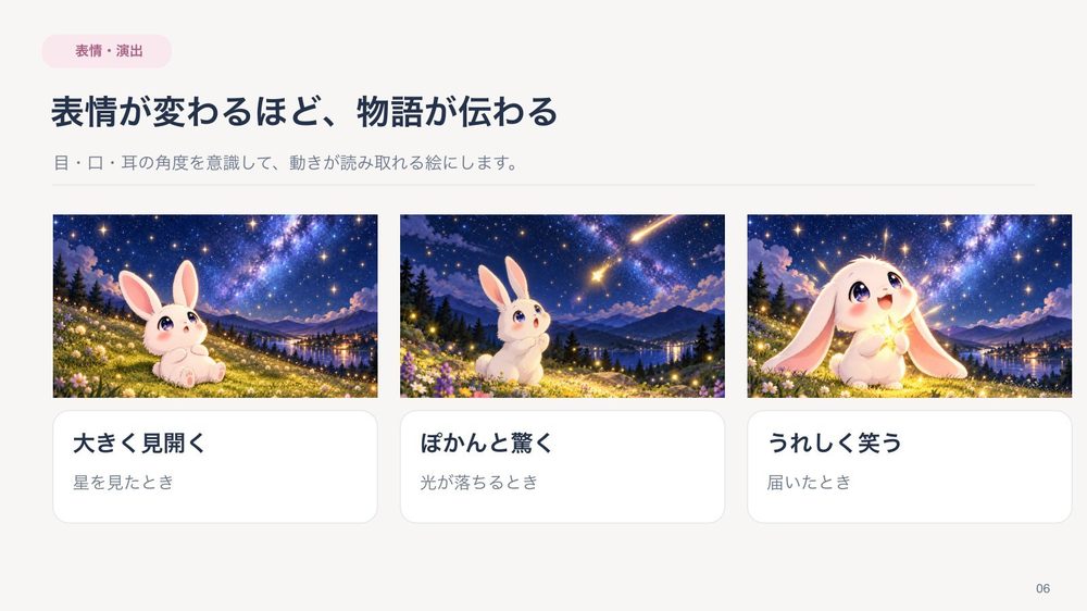スライド 表情が変わるほど、物語が伝わる